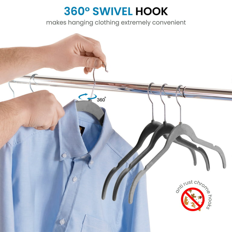 Mesa Velvet Non-Slip Closet coat Hanger – 25 Pack Premium Clothes Hangers –  Hook swivel 360 - Ultra Thin - Holds up to 10 lbs of Clothes - Perfect for  Coats, Pants, Jackets, T-Shirts (Silver/Black)