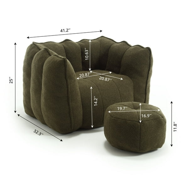 Bean Bag Chairs Soft Bean Bag Chair with High Resilient Foam(Chips)for living room and bedroom,Comfortable Square Lazy Sofa with Footstool, Cover for Adults to Gaming, Reading, and Watching TV,Lazy S