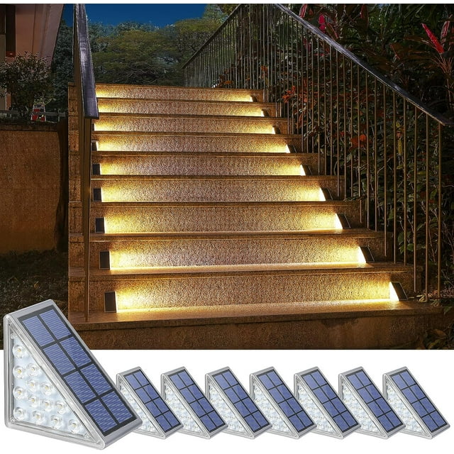 Outdoor Stair Lights 8 Pack, Solar Step Lights Waterproof IP67,80 Lumen