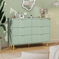 thumbnail image 3 of Fluted Dresser for Bedroom with 6 Drawers, 39.4" Wide Modern Chest of Drawers with Metal Handle, Wooden Closet Clothes Storage Organizer for Living Room, Hallway, Olive Green, 3 of 8