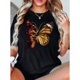 thumbnail image 1 of T-Shirt Décontracté à Col Rond pour Femmes avec Imprimé Papillon Flamme Créatif, Haut à Manches Courtes à la Mode, Polyester 95 % Spandex 5 %, Tissu Tricoté Extensible Moyen, Confort Toutes Saisons, 1 of 8