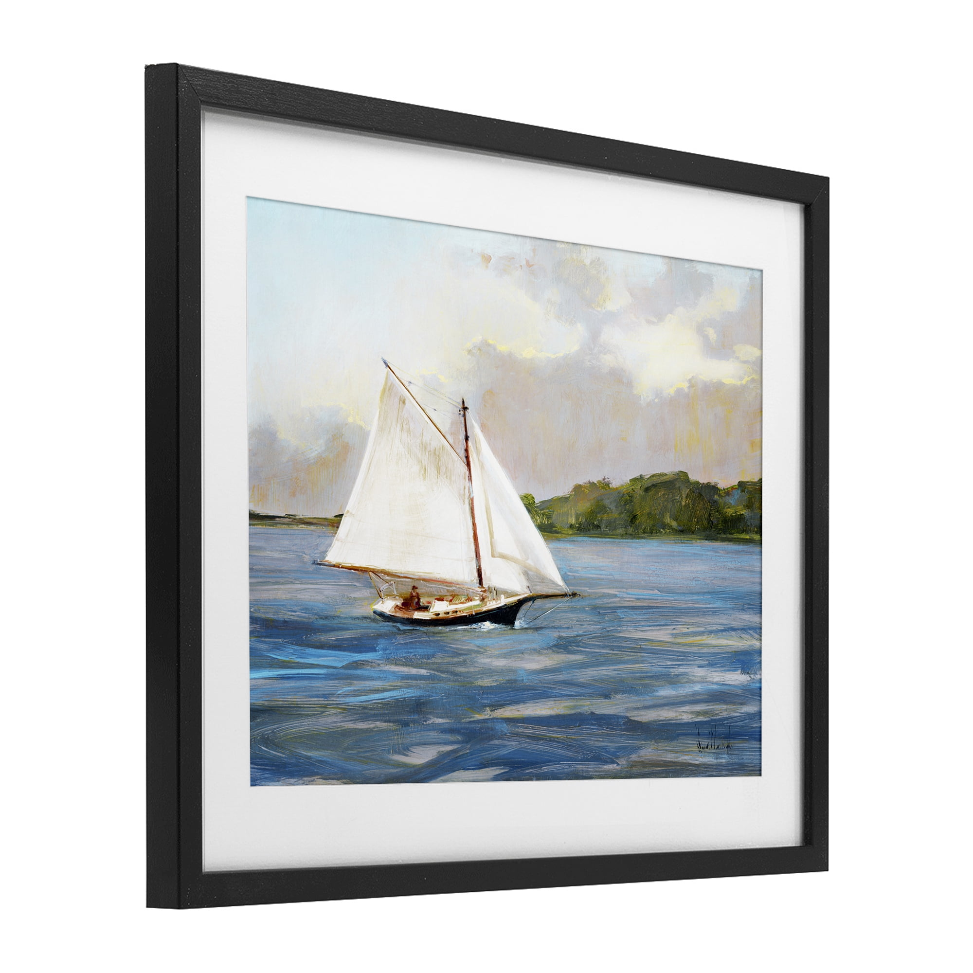 Stupell Industries White Sailboat on Calm Blue Sea Black Framed Print Under Glass, design by Katie Swatland