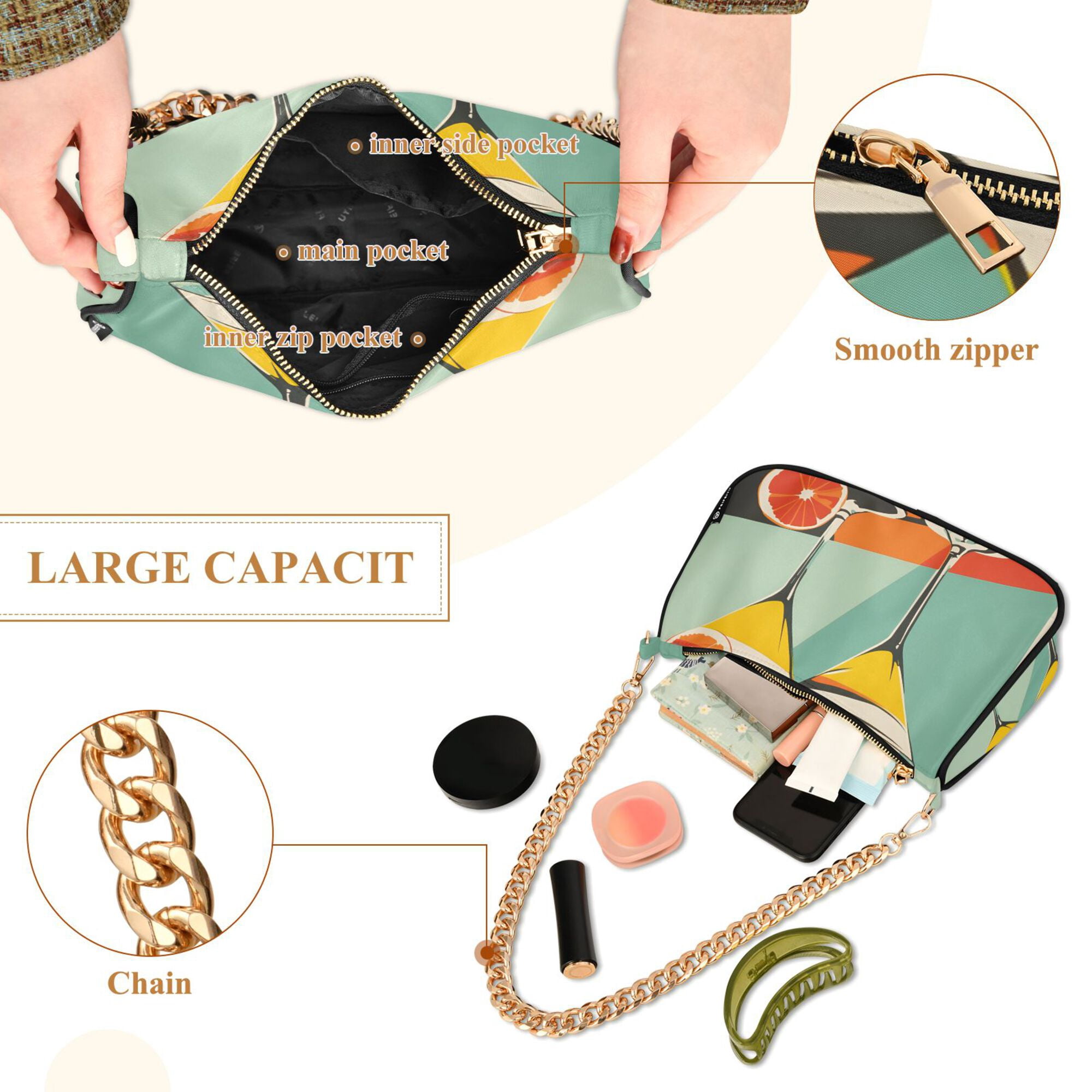 FORMRS Womens Shoulder Bag with Chain Strap Clutch Purse Cute Tote Handbag, Green Glasses