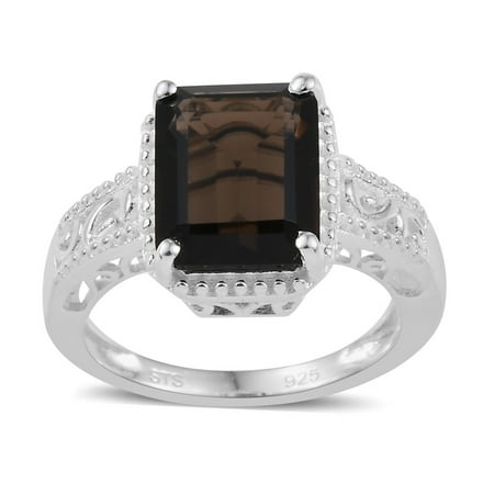 - 925 Sterling Silver Octagon Smoky Quartz Solitaire Ring Jewelry Gift