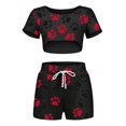 thumbnail image 3 of Vedolay Summer Pajamas For Women Women's 2 Piece Set Plus Size Print Sleepwear Lapel Neck Satin Pajama Set,Black S, 3 of 4