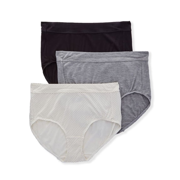 Women's Bali DFSBF3 Comfort Incredibly Soft Brief Panty - 3 Pack (HthrGryWhisperWhtDotBk 9)