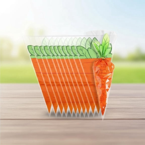 Carrot Snack Bags with Ties, Cone Shaped Cellophane Bags for Treats, Candy, Popcorn, Cookie, Gift Wrap, Party Favors, Decorations, Red Baggies Pouch
