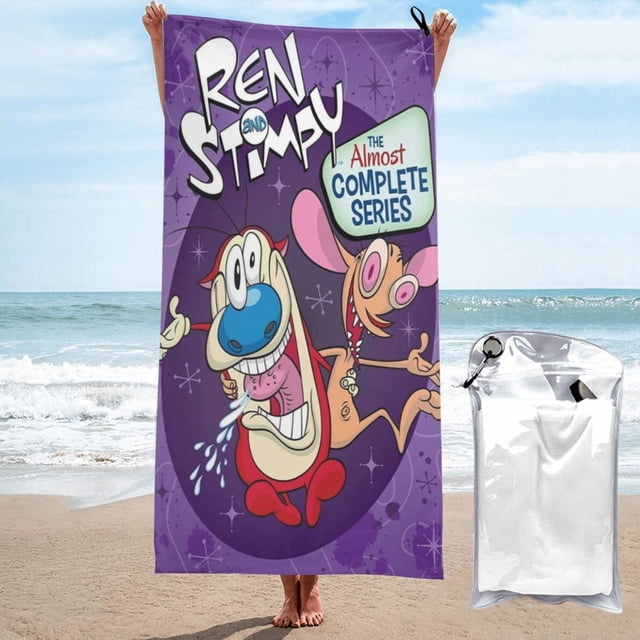 Toalla de baño de secado rápido con dibujos animados de The Ren y Stimpy Show, toalla de playa de microfibra para uso diario, 27,5 x 55 pulgadas