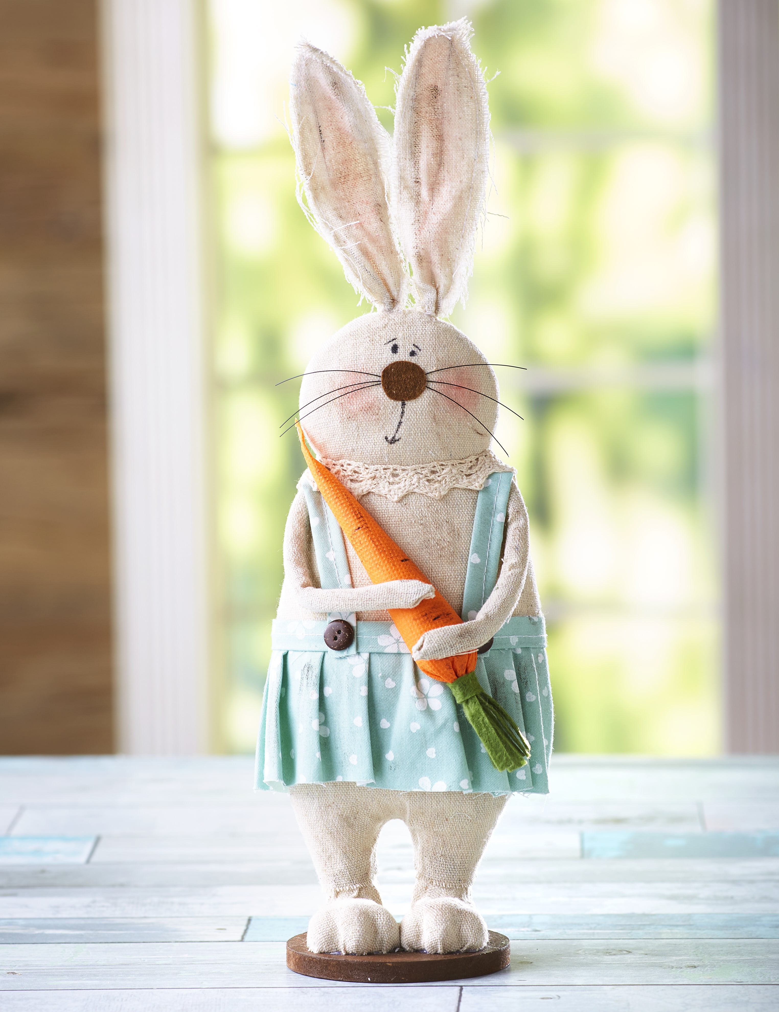 New Primitive Country Rustic Shabby Chic Bunny Rabbit Statue Figurine 8" 
