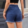 thumbnail image 2 of Fnooota Women's Denim Shorts, Elastic Waist Stretch Summer Drawstring Jean Shorts with Pockets Dark Blue Size 2XL, 2 of 3