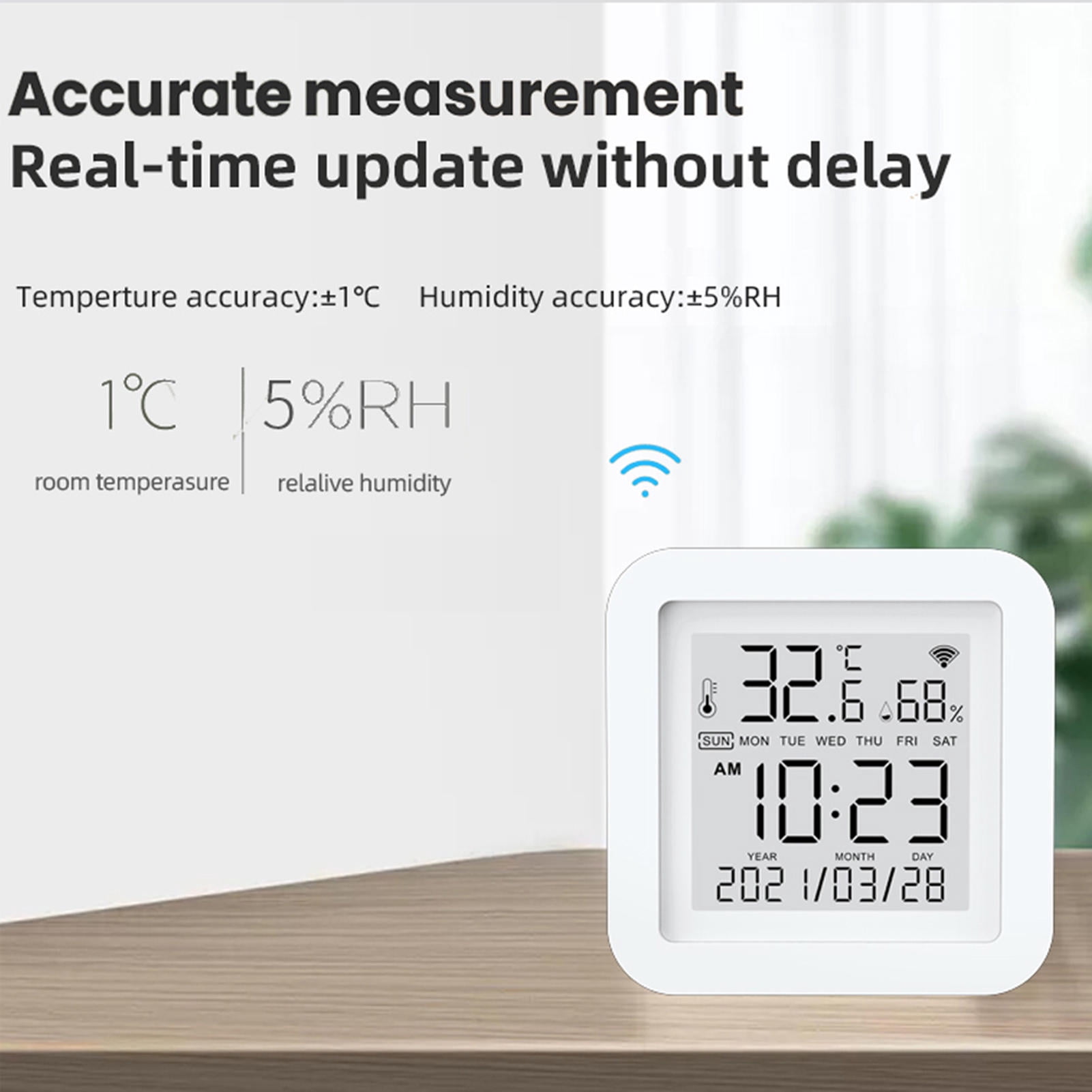 Yajisi WiFi Temperature Humidity Sensor, LCD Display Smart Thermometer with USB Power, Compatible with Alexa & Google Home, 2.6" x 2.6" x 0.7"