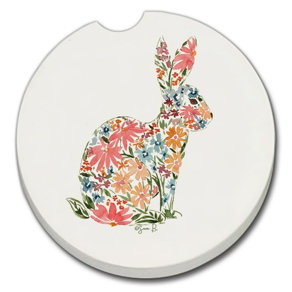 Thirstystone "Floral Bunny' Single Absorbent Stone Car Coaster