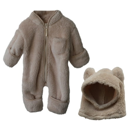

Baby s winter thickened furry onesie Warm wrap foot long crawling suit（Apricot） 90cm，G50795