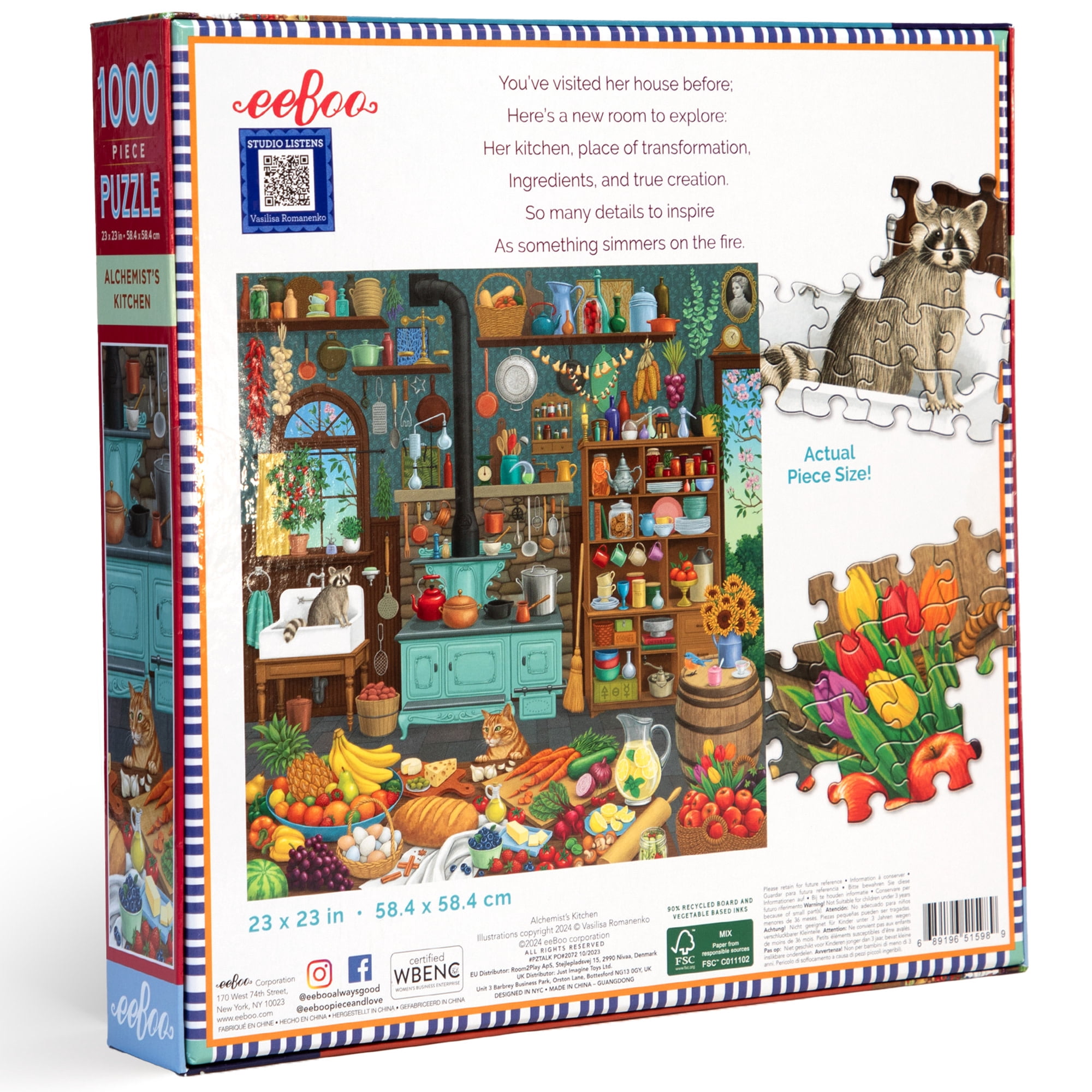 eeBoo Piece & Love: Alchemist's Kitchen - 1000 Piece Puzzle - Adult Square Jigsaw, 23x23", Includes Image Reference Insert, High-Quality Pieces
