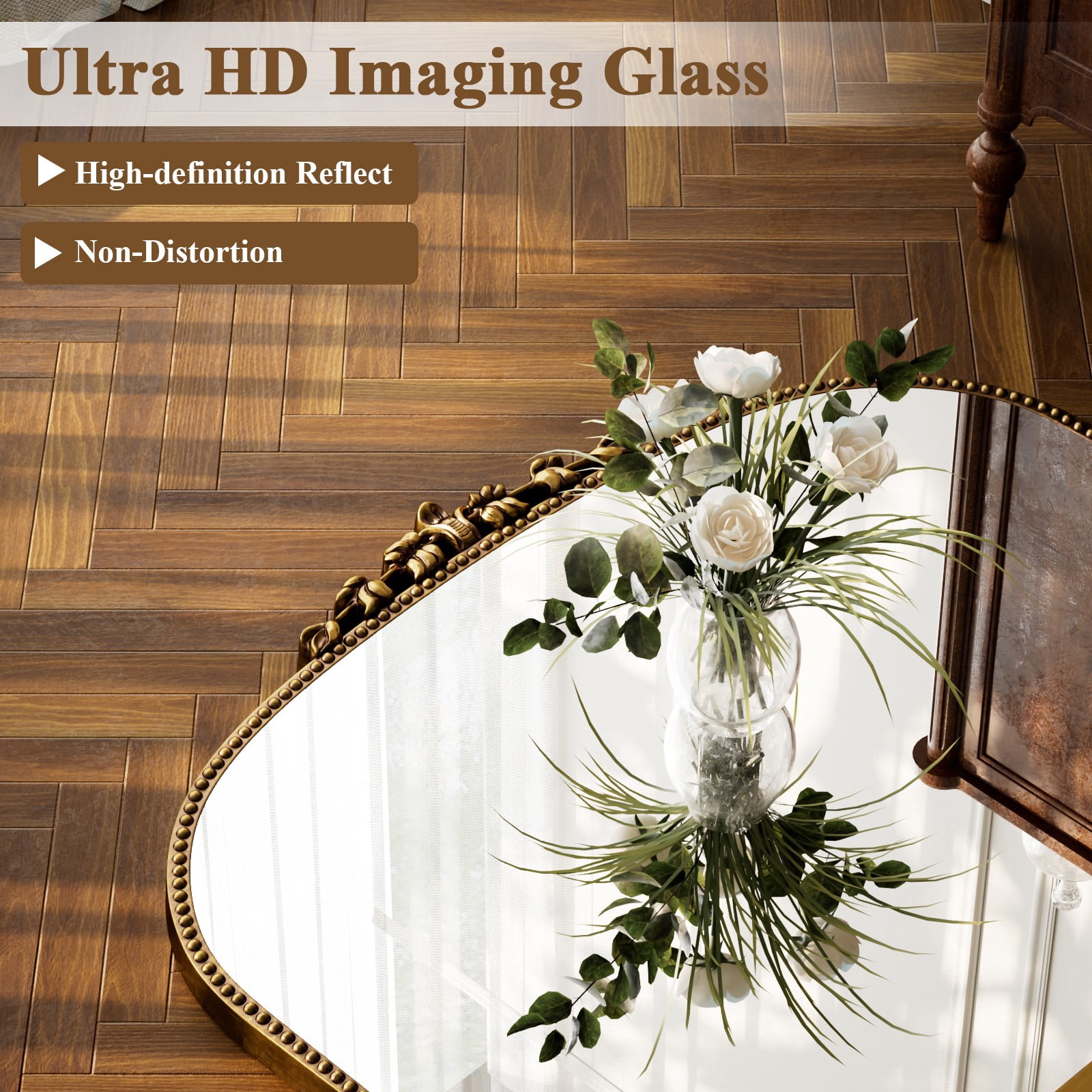 SHATTERVIEW 44"x 32" Bathroom Mirror Vintage Wall Mirror Arched Vanity Mirror Vintage Home Decor, Antique Gold