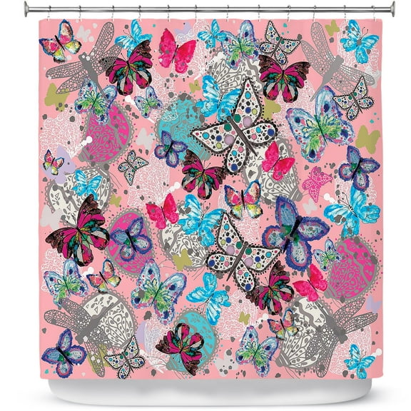 Shower Curtains 70" x 73" from DiaNoche Designs by Julie Ansbro - Butterflies Pink