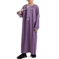 thumbnail image 5 of Mercatoo Boys Muslim Clothing Kids Prayer Outfits Long Sleeve Eid Dresses Embroidered Thobe Solid Color Crewneck Arabic Abaya, 5 of 9