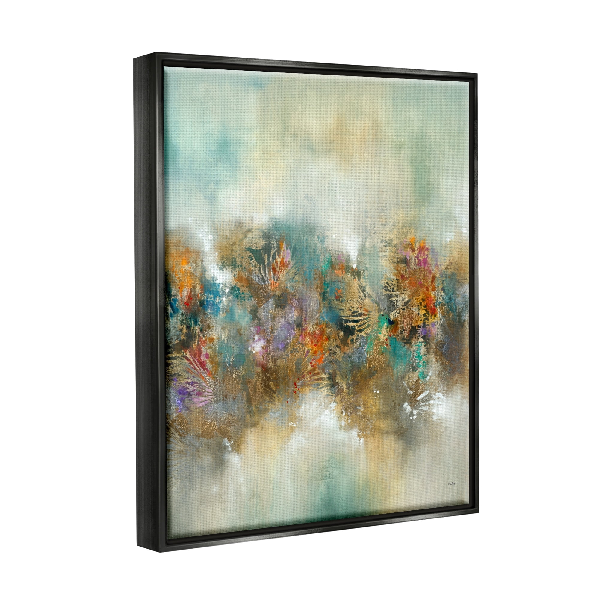 Stupell Industries Vivid Abstract Botanical Painting Bold Glam Detail Painting Jet Black Floating Framed Canvas Print Wall Art, Design by K. Nari