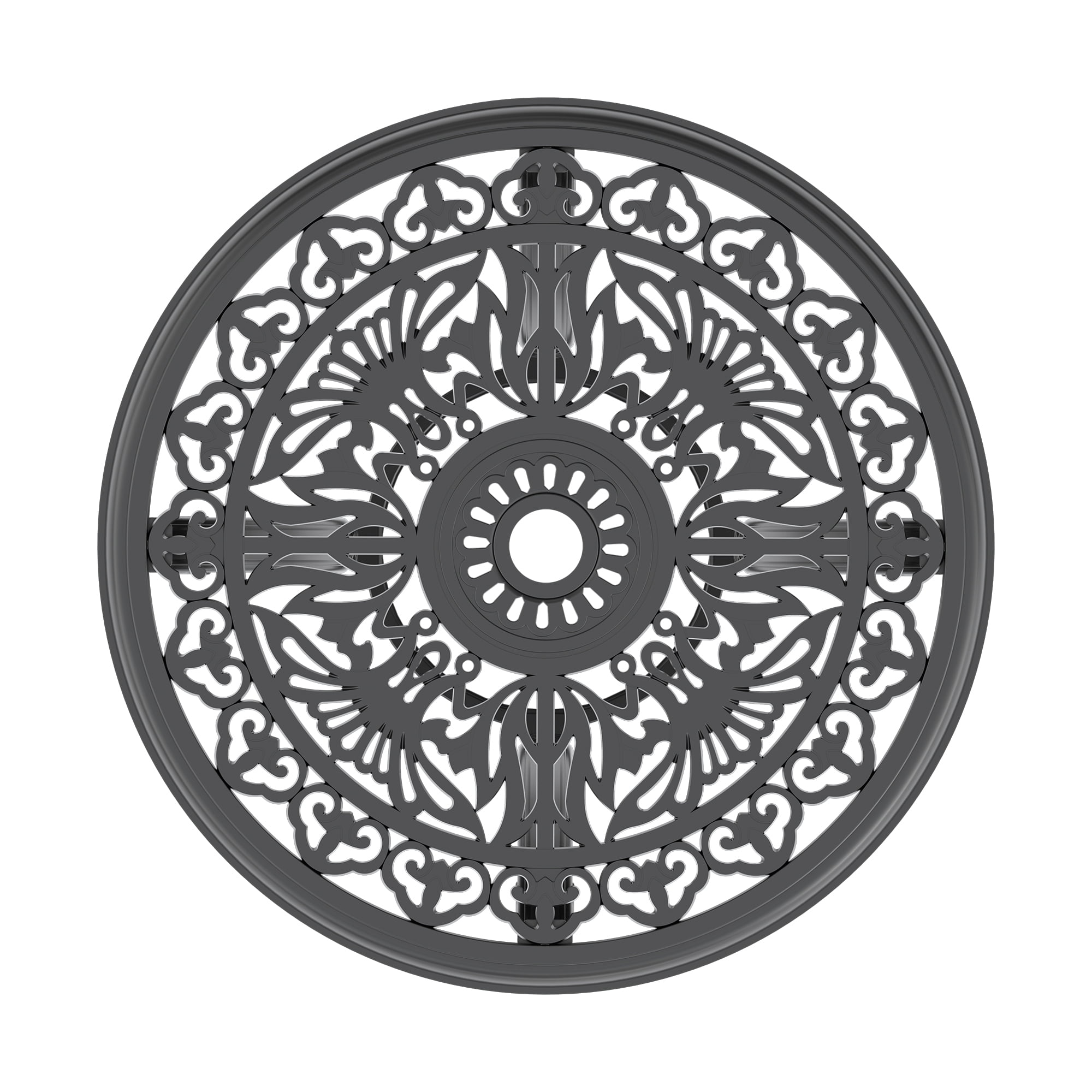 Round Cast Aluminum Patio Dining Table with Black Frame and Umbrella Hole for Garden Deck, Black