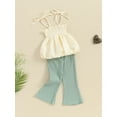 thumbnail image 3 of Arvbitana Toddler Baby Girls 2Pcs Summer Outfits Sleeveless Tie Up Smocked Bubble Tops + Solid Color Flare Pants 6M 12M 18M 24M 3T Infant Casual Long Pants Sets, 3 of 9