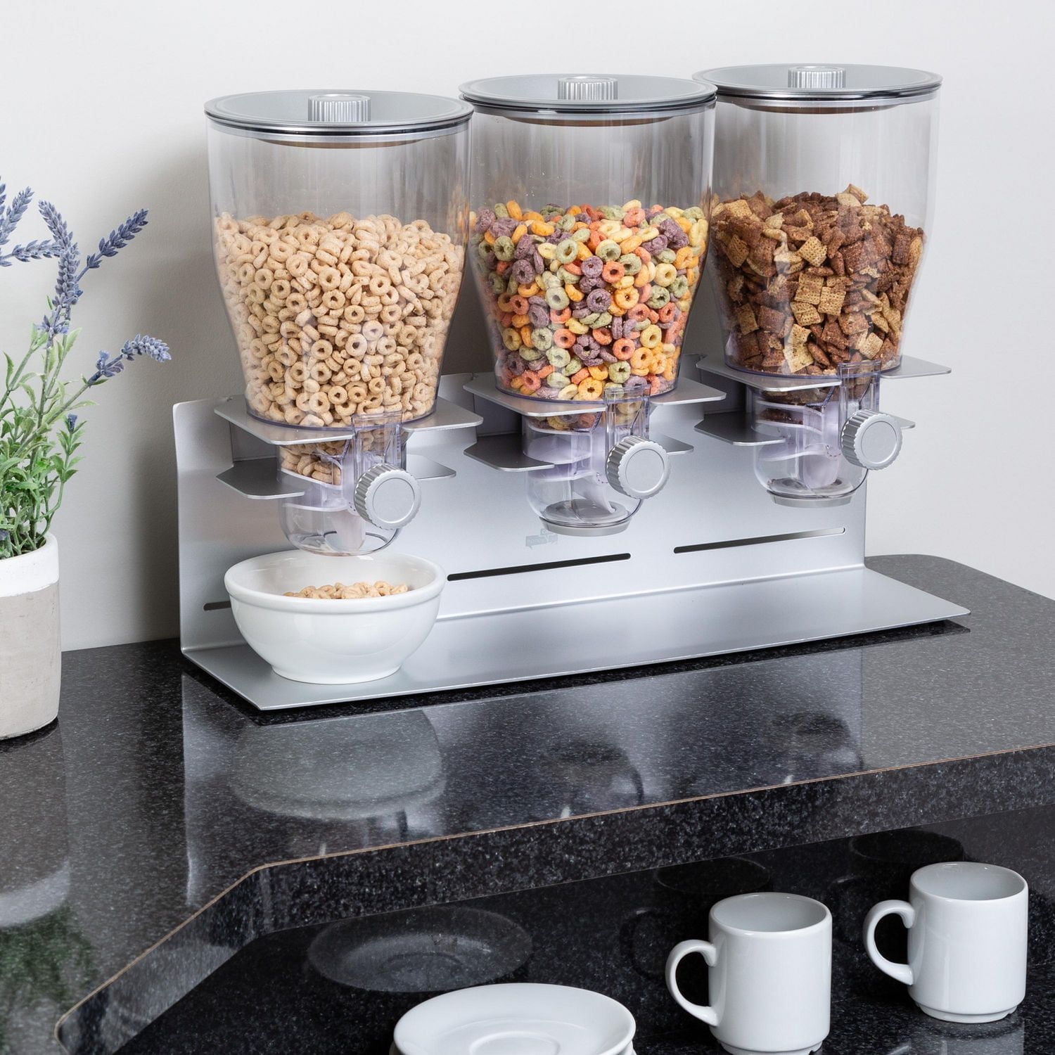 Zevro by Honey Can Do Triple Canister Dry Food and Cereal Dispenser, Stainless Steel