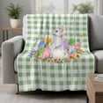 thumbnail image 2 of Easter Bunny Throw Flannel Blanket Watercolor Spring Colorful Flower Eggs Green Buffalo Plaid Super Soft Cozy Bed Blanket, Lightweight Plush Fuzzy Bed Throw for Bedroom Sofa Couch 50x60In,, 2 of 9