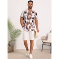 thumbnail image 5 of DARING DIVA Men's Short Sleeve Button Down Camp Collar Leaf Print Shirts L White Brown, 5 of 7