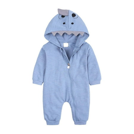 

cllios Newborn Baby Spring And Autumn Clothes Cute Cartoon Zipper Comfortable Hooded Rompers