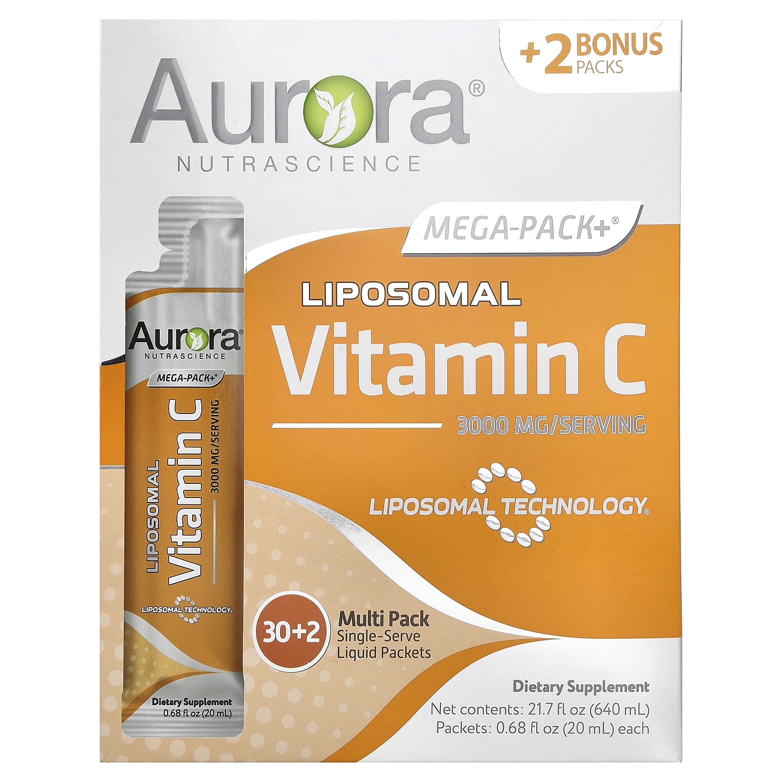 Aurora Nutrascience Mega-Pack+®, Liposomal Glutathione, 10 Packets, 0.68 fl oz (20 ml) Each