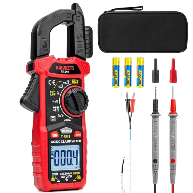 KAIWEETS Digital Clamp Meter Multimeter with D-Shaped Jaw for AC/DC Current & Voltage, Auto-ranging 4000 Counts Voltage Tester with Flashlight Backli