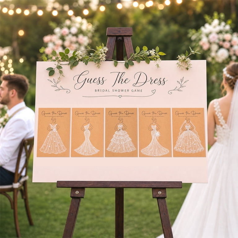 30 Pack Guess The Dress Bridal Shower Game Sets with Pencils, Cards Pearl Stickers & Clips
