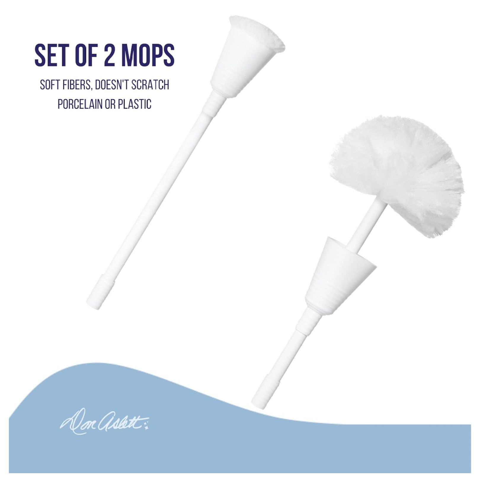 Johnny Mop | Set of 2 Toilet Brushes | 14" Handle to Easily Clean Toilet or Shower | Scratch Free Bowl Swab | Safe to Use with Your Favorite Toilet Bowl Cleaner