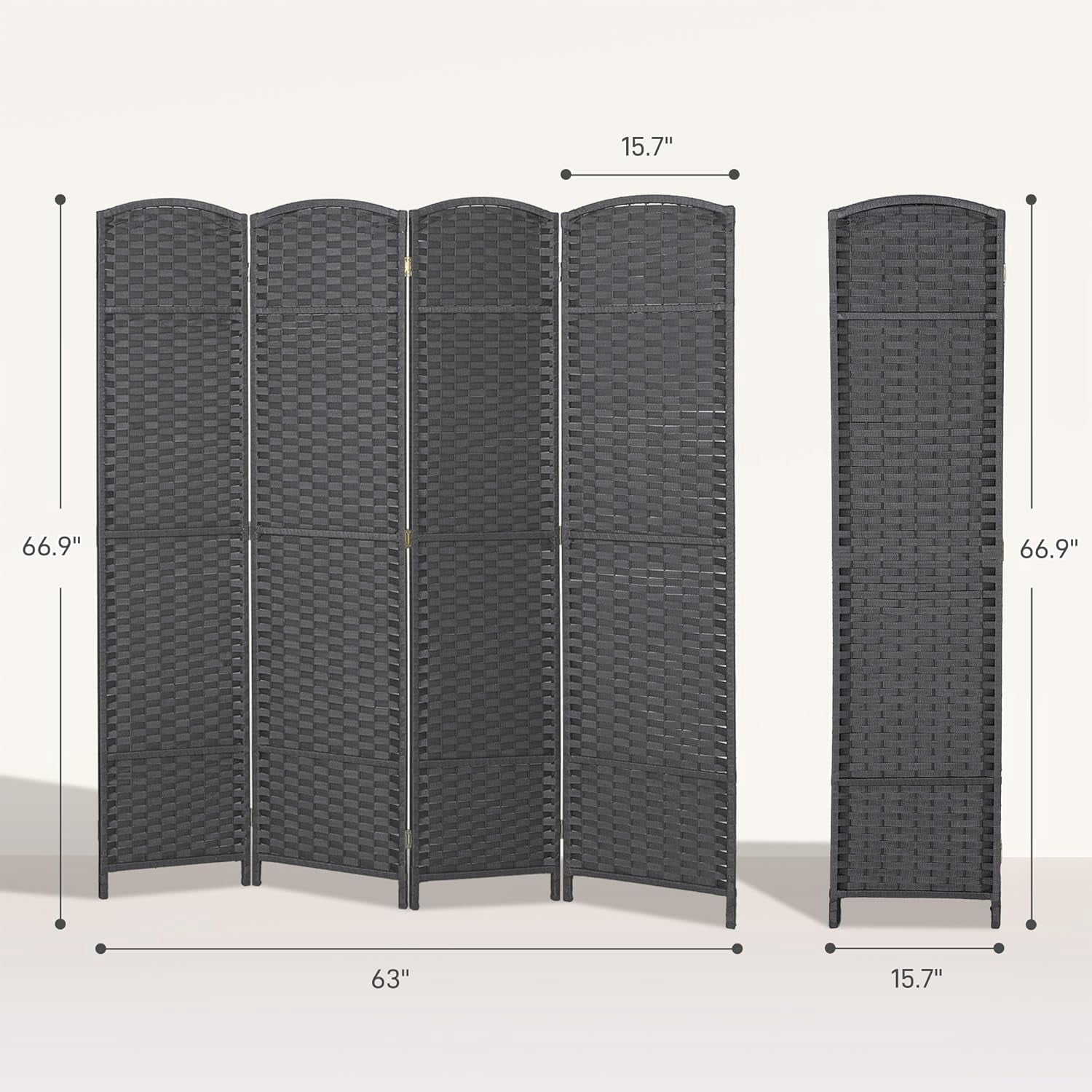 FeGemax Room Divider, 4 Panel Folding Privacy Screen, 5.6' Tall Freestanding Partition for Home Office, Bedroom, Charcoal Gray
