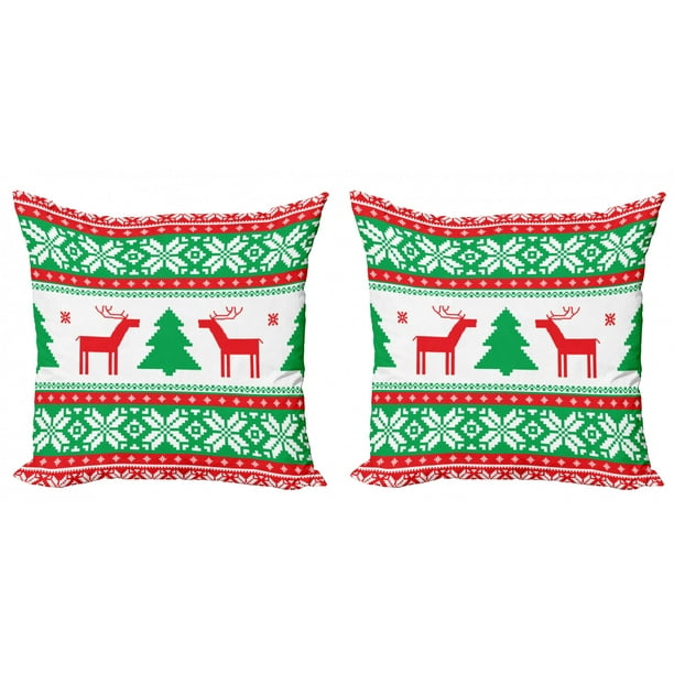 Christmas Throw Pillow Cushion Cover Pack of 2, Knit Style Graphic