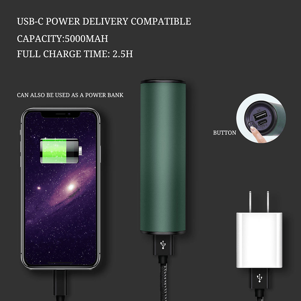 SkyGenius Rechargeable Hand Warmer 5000mAh Electric Hand Heater Power Bank, Green