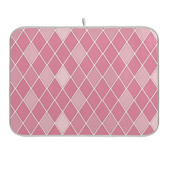 Pink Block Dish Drying Mat 16x18 Absorbent Microfiber Draining Rack Pad for Kitchen Counter Sink