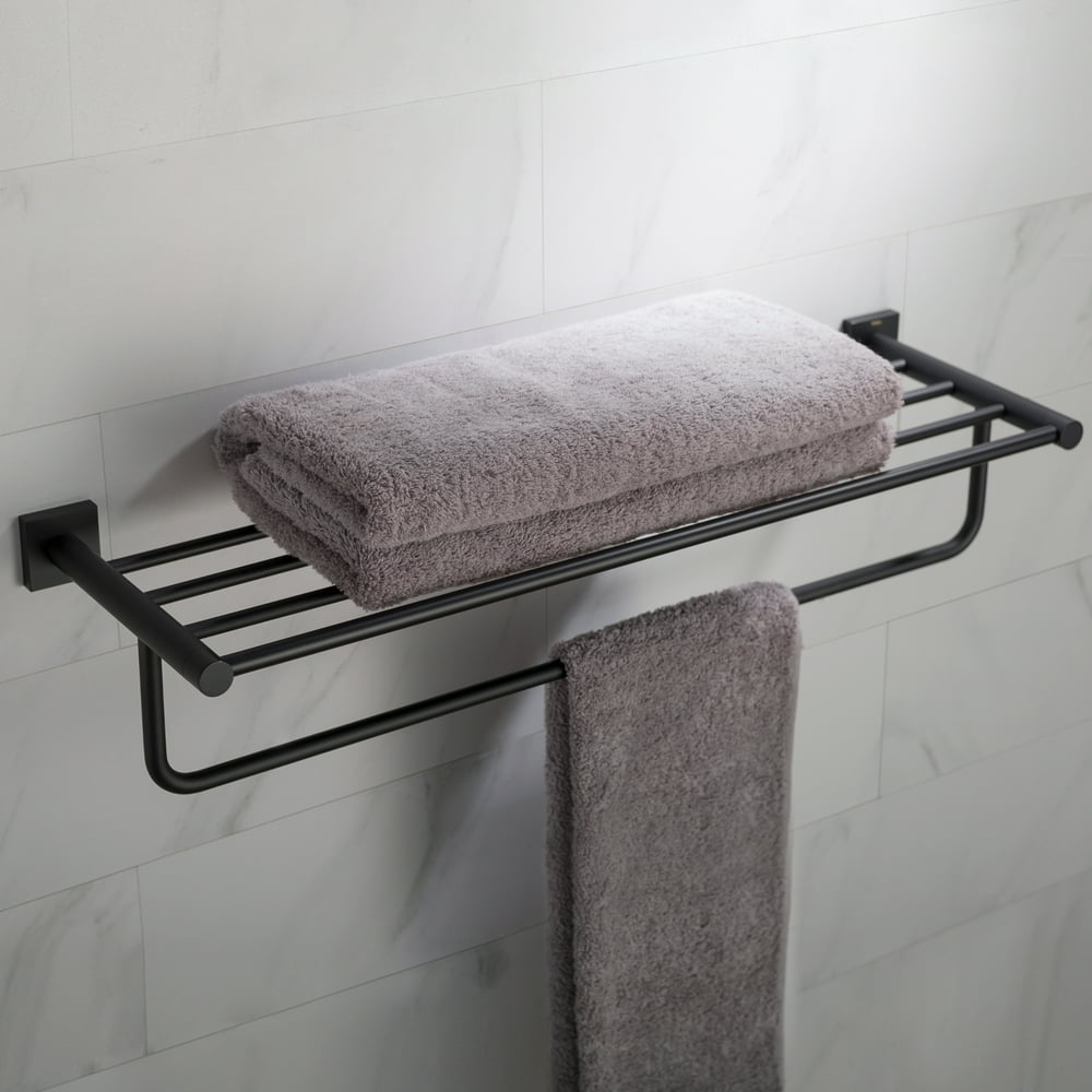 KRAUS Ventus™ Bathroom Shelf with Towel Bar, Matte Black Finish