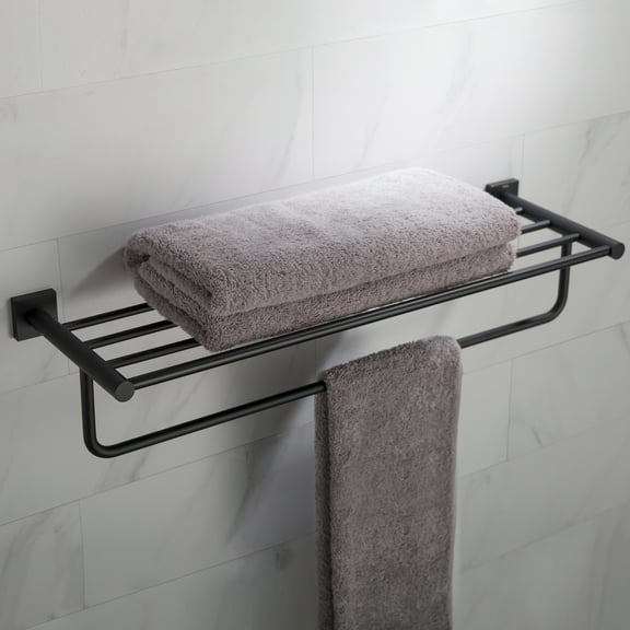 KRAUS Ventus Bathroom Shelf with Towel Bar, Matte Black Finish