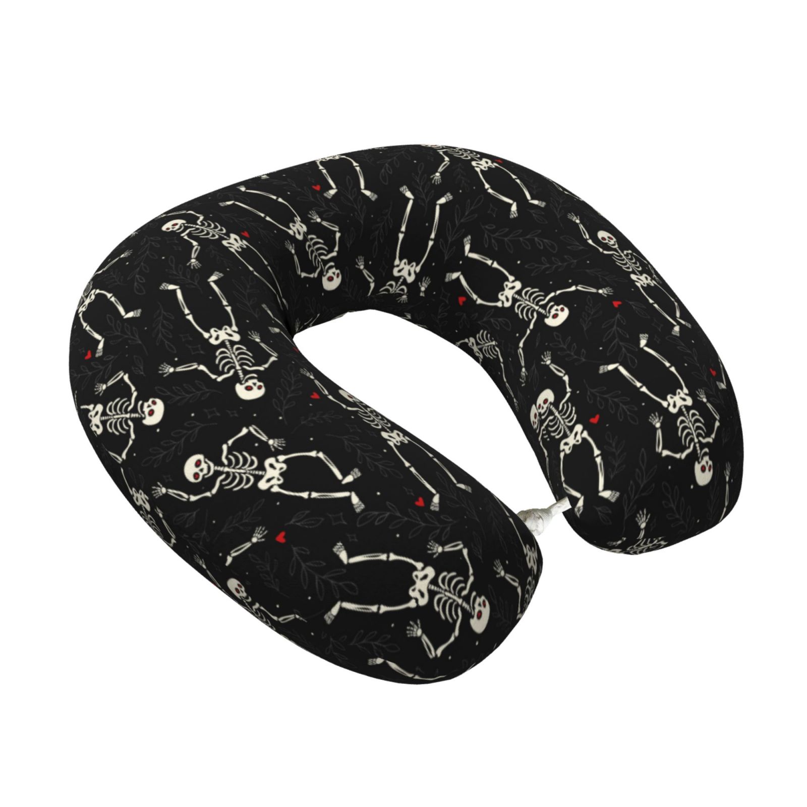Xecao Happy Skeletons Dancing Print Memory Foam Cervical Neck Pillow Versatile U-Shaped Pillows for Home,Office,Camping,Travelling,Soft Washable Cover