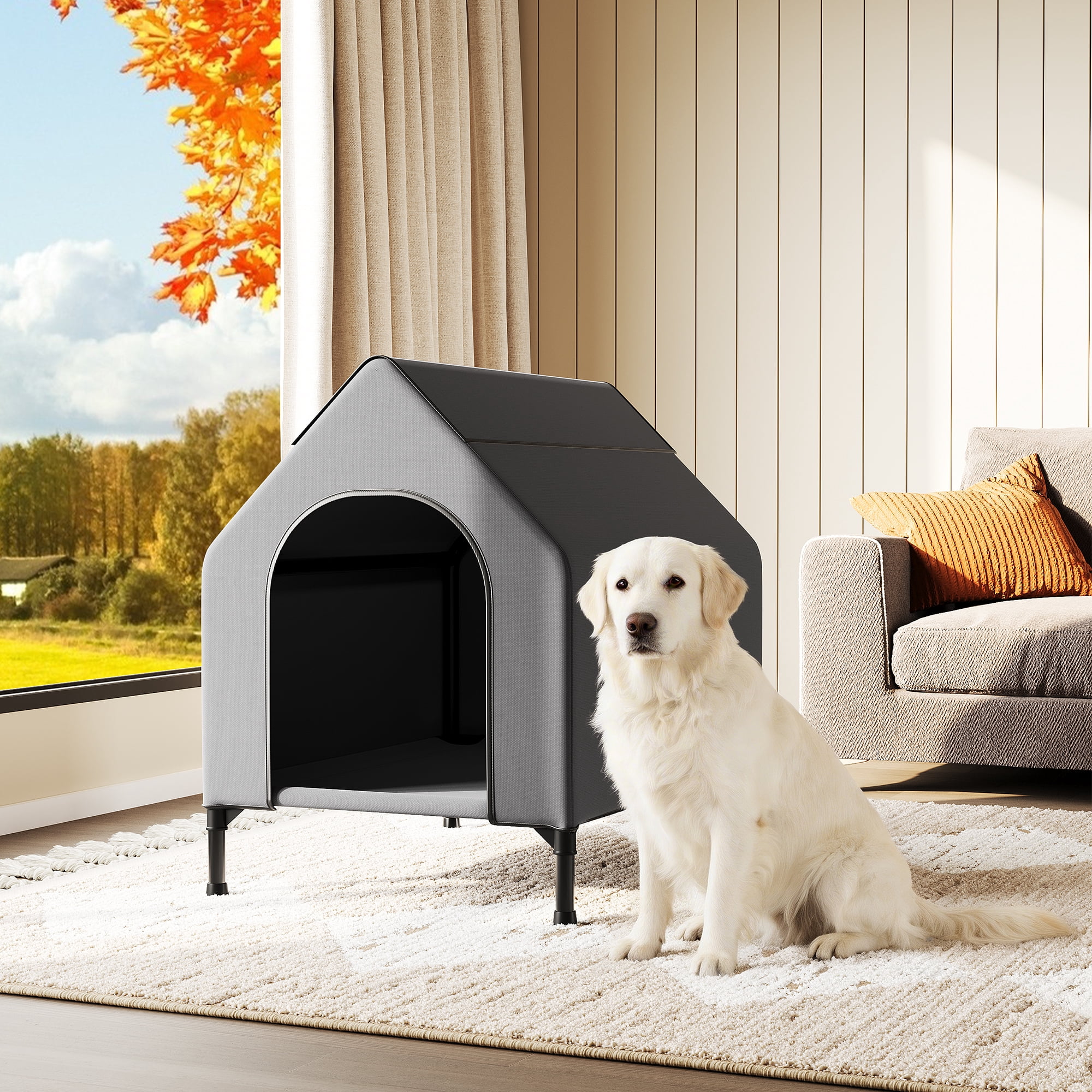 Dog House, Weatherproof 600D Oxford Canopy, 2 Top Windows, Breathable Mesh Fabric Bed, Dog Tents Shelter Kennel, Medium Dog House for Outdoor Indoor