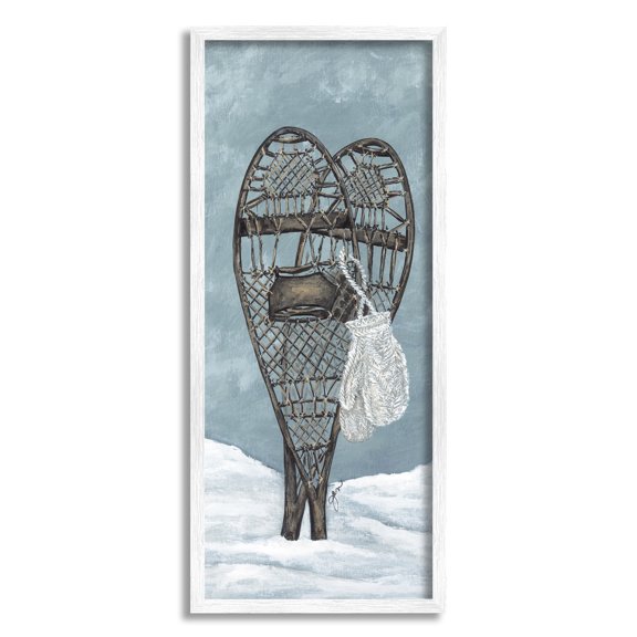 Stupell Industries Snowshoes & Winter Gloves Holiday Painting White Framed Art Print Wall Art, 13 x 30