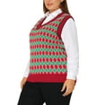 thumbnail image 4 of Agnes Orinda Women's Plus Size Argyle Plaid V Neck Sleeveless Knit Sweater Vest 4X Red, 4 of 6