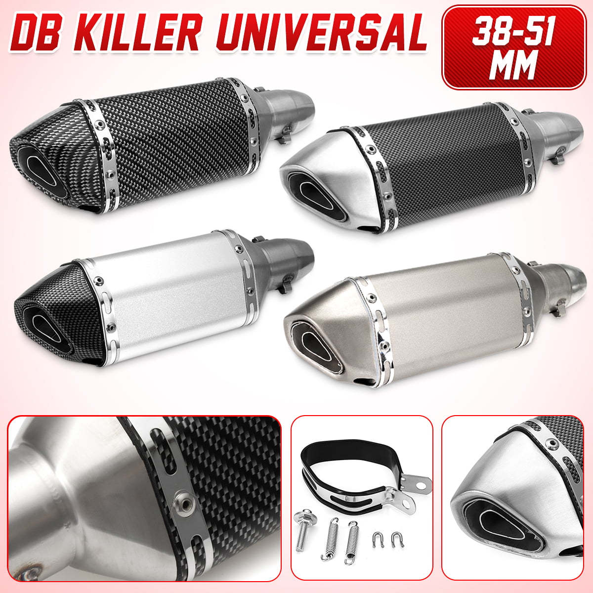 Motorcycle Exhaust 51mm Universal Motorbike Silencer Accessories Muffler Rear Tailpipe DB Killer Modified Noise Eliminator for Scooter ATV Pit Bike Black 1