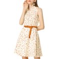 thumbnail image 1 of INSPIRE CHIC Robe Sans Manches à Imprimé pour Femme à Demi-Patte de Boutonnage avec Ceinture, 1 of 6