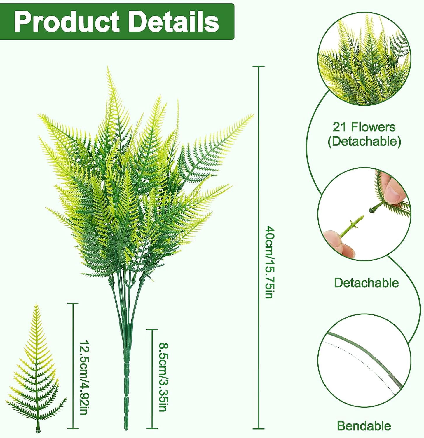 20 Bundles Artificial Boston Ferns Flowers for Outdoor Indoor, Faux Flower with Eucalyptus Leaves Fake Plants Greenery, Garden Home Decor