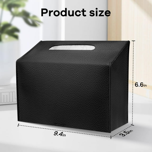 Tissue Box Cover Holder Rectangle Compatible with Disposable Paper Hand Towels, PU Leather Decorative Organizer Dispenser for Tabletop, Bathroom, Car, Office (Black - 2 Pack)