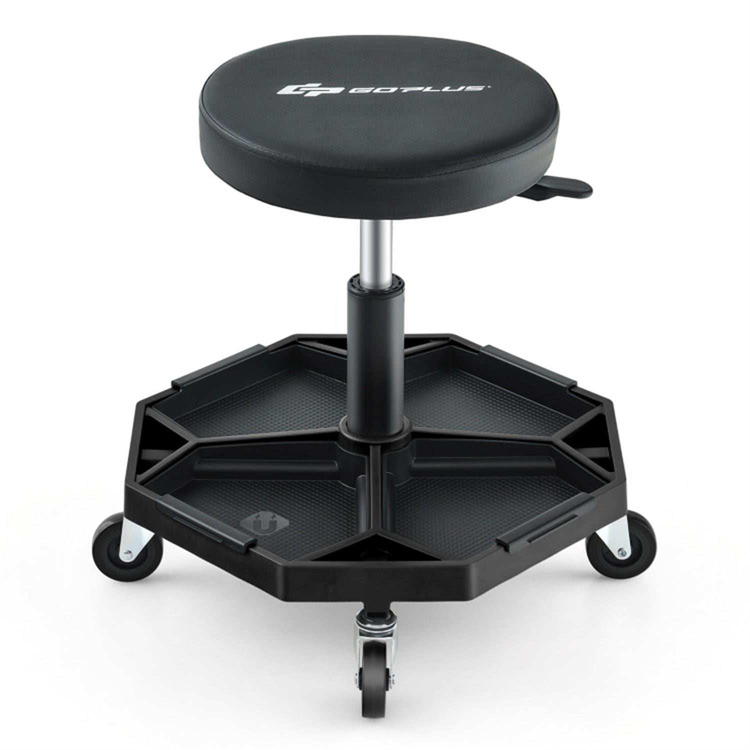 Demi Bonn 330S Capacity Pneumatic Rolling Mechanic Stool with Padded Seat, Mechanic Stool for Garage, Shop, Auto Repair, Black