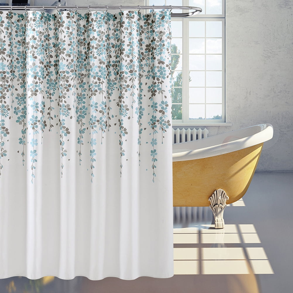 Weeping Flower Print Polyester Shower Curtain, Blue/Gray, 72