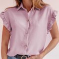 thumbnail image 4 of Fesfesfes Pink Shirt Women Short Ruffled Sleeve V Neck Button Up Blouse Casual Summer Tops 6(M), 4 of 9