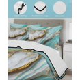 thumbnail image 4 of Quilts Queen Size, Turquoise Marble Soft Comforter Bedding Set for Bed, Modern Abstract Gold Stripes Art Lightweight Quilted Bedspread with Pillow Cover(2 Pieces) for All Season, 90x96 Inch, 4 of 6